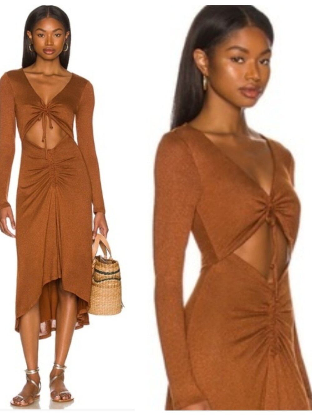 NWT L*Space Lily Dress Spice Women's Medium Brown Rust Retro Vintage Vibes Y2K